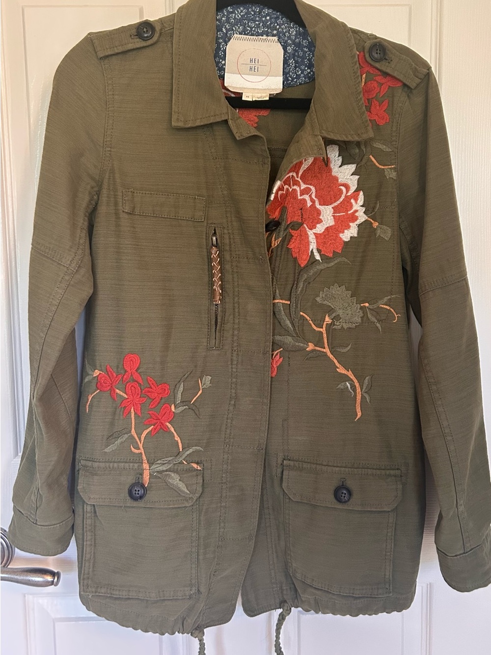 Anthropologie Hei Hei Embroidered Floral Utility Field Jacket
